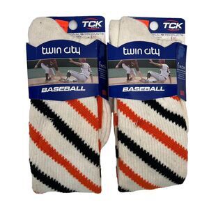 TCK‎ Twin City Baseball Softball Ribbon Stirrup Tube Socks White Orange Black